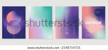 Abstract gradient cover template. Purple poster in modern style with hologram, circle wireframe, wave grid, star, sparkling elements. Fluid gradient perfect for presentation, business, media, banner.