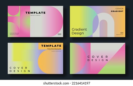 Abstract gradient cover template. Set of modern poster with geometric shapes, circles, squares, vibrant color. Gradient retro background for brochure, flyer, wallpaper, banner, business card.