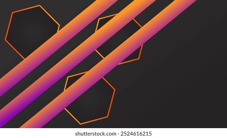 ABSTRACT GRADIENT DARK BACKGROUND DESIGN WITH GEOMETRIC HEXAGON GRADIENT ORANGE COLOR SHAPES VECTOR TEMPLATE GOOD FOR MODERN WEBSITE, WALLPAPER, COVER DESIGN 