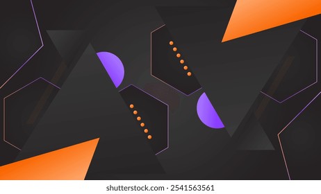 ABSTRACT GRADIENT DARK BACKGROUND DESIGN WITH GEOMETRIC SHAPES GRADIENT ORANGE COLOR SHAPES PATTERN VECTOR TEMPLATE GOOD FOR MODERN WEBSITE, WALLPAPER, COVER DESIGN 
