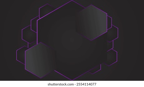 ABSTRACT GRADIENT DARK BACKGROUND DESIGN WITH GEOMETRIC HEXAGON GRADIENT PURPLE COLOR SHAPES PATTERN VECTOR TEMPLATE GOOD FOR MODERN WEBSITE, WALLPAPER, COVER DESIGN 
