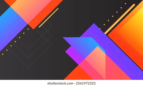 ABSTRACT GRADIENT DARK BACKGROUND DESIGN WITH GEOMETRIC SHAPES GRADIENT ORANGE PURPLE COLOR VECTOR TEMPLATE GOOD FOR MODERN WEBSITE, WALLPAPER, COVER DESIGN 