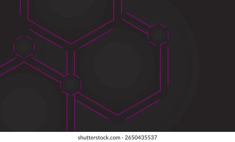 ABSTRACT GRADIENT DARK BACKGROUND DESIGN WITH GEOMETRIC HEXAGON GRADIENT PURPLE PINK COLOR SHAPES PATTERN VECTOR TEMPLATE GOOD FOR MODERN WEBSITE, WALLPAPER, COVER DESIGN 