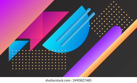 ABSTRACT GRADIENT DARK BACKGROUND SMOOTH LIQUID  WITH GEOMETRIC TRIANGLE CIRCLE SHAPES COLORFUL DESIGN VECTOR TEMPLATE GOOD FOR MODERN WEBSITE, WALLPAPER, COVER DESIGN 