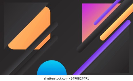 ABSTRACT GRADIENT DARK BACKGROUND SMOOTH LIQUID  WITH GEOMETRIC TRIANGLE CIRCLE SHAPES COLORFUL DESIGN VECTOR TEMPLATE GOOD FOR MODERN WEBSITE, WALLPAPER, COVER DESIGN 