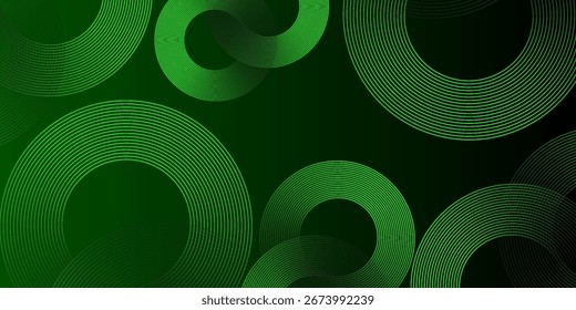Abstract gradient dark green background with circle lines. Modern technology concept. Futuristic vector illustration.