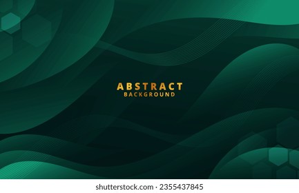 Abstrakter, dunkelgrüner, flüssiger Hintergrund. Modernes Hintergrunddesign. Dynamische Wellen. Zusammensetzung der flüssigen Formen.  Geeignet für Website, Banner, Broschüren, Poster