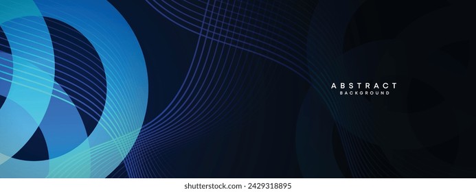 Abstract gradient dark navy blue web banner. dark blue light business banner design background. diagonal geometric pattern circle, and square shape for poster, cover, presentation, flyer, or header