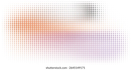 Abstract gradient design of colorful dots transitioning from orange to purple hues on a white background. Perfect for modern and creative projects, graphical artwork, or as a decorative texture.