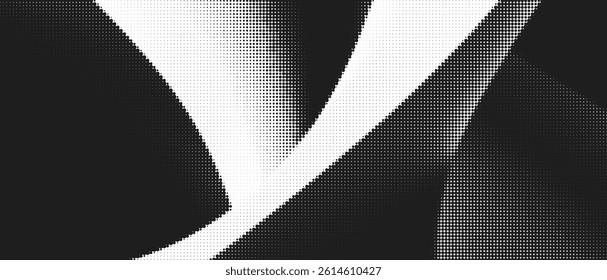 Abstract Gradient Dot Background with Halftone Waves in Black and White Vector Pattern Featuring Geometric Shapes for Modern Digital Artwork and Graphic Design.