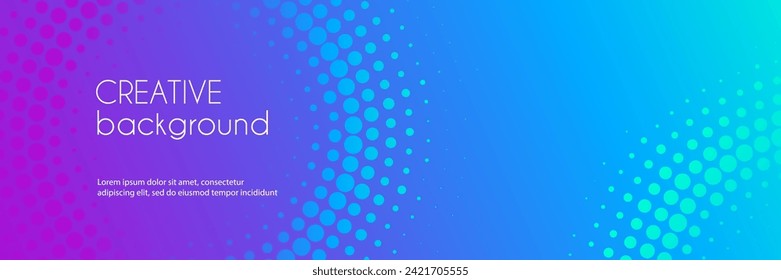 Abstract gradient dotted vector long banner template. Business minimal colorful background with halftone circle frame for web header