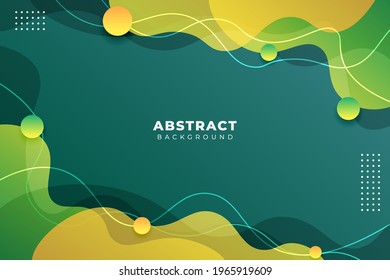 Abstract Gradient Dynamic Liquid Shape Green and Yellow with Wavy Lines Background