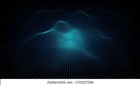 Abstract gradient dynamic wave of particles. Network of bright points or dots. Big data. Digital background. Vector