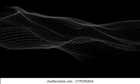 Abstract gradient dynamic wave of particles. Network of bright points or dots. Big data. Digital background. Vector