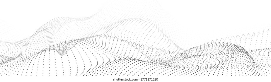 Abstract gradient dynamic wave of particles. Network of bright points or dots. Big data. Digital background. Vector