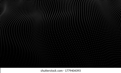 Abstract gradient dynamic wave of particles. Network of bright points or dots. Big data. Digital background. Vector