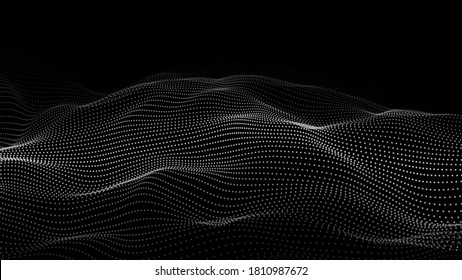 Abstract gradient dynamic wave of particles. Network of bright points or dots. Big data. Digital background. Vector
