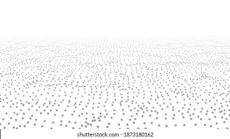 Abstract gradient dynamic wave of particles. White background. Network of bright points or dots. Big data. Digital background. Vector