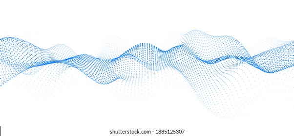 Abstract gradient dynamic wave of particles. Network of neon dots. Big data. Digital background. Vector
