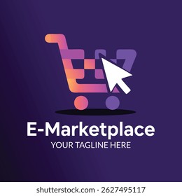 Abstract gradient e-commerce logo design with shopping cart and cursor.