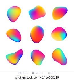 Abstract gradient elements set. Organic flowing liquid shapes isolated on white. Modern vector design template.