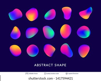 Abstract gradient elements set. Organic flowing liquid shapes isolated on white. Modern vector design template.