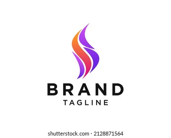 Resumen Gradiente Carta con logotipo de onda de fuego S aislada en fondo blanco. Elemento de plantilla de diseño de logotipo de vectores planos