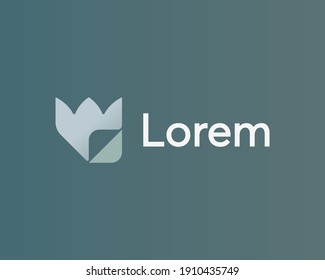 Abstract gradient flower, tulip with paper folded corner logo design template. Universal creative cosmetics, salon, spa vector icon sign symbol logotype.