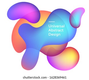 Abstract gradient flowy circles. Universal dynamical forms, liquid shapes, wavy lines. Bright orange and blue color overlaps, white text. Template for logo, flyer or presentation. Vector illustration.