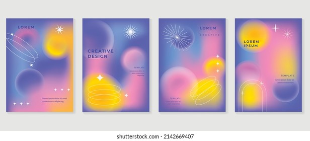 Abstract gradient fluid liquid cover template. Set of modern poster with vibrant graphic color, hologram. Minimal with line and shape design for flyer brochure, background, wallpaper, banner.