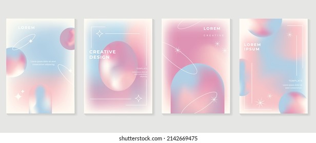 Abstract gradient fluid liquid cover template. Set of modern poster with vibrant graphic color, hologram, line. Minimal with pastel color design for flyer brochure, background, wallpaper, banner.