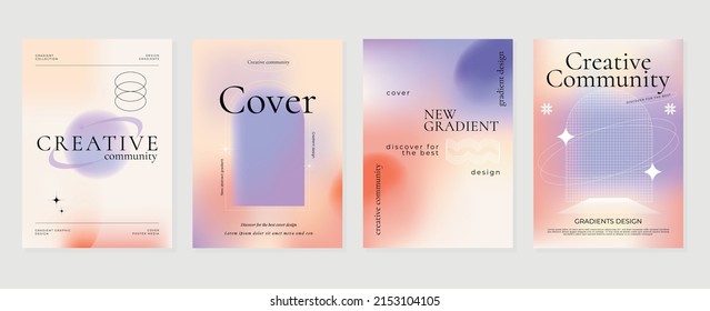 Abstract gradient fluid liquid cover template  Set modern poster and vibrant graphic color  hologram  circle bubbles  star elements  Minimal style design for brochure  flyer  wallpaper  banner 
