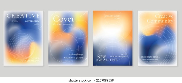 Abstract gradient fluid liquid cover template. Set of modern poster with vibrant graphic color, hologram, circle bubbles, star elements. Minimal style design for brochure, flyer, wallpaper, banner.