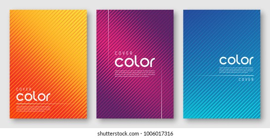 Abstract gradient geometric cover designs, trendy brochure templates, colorful minimalist posters. Vector illustration. Global swatches.