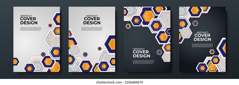 Abstract gradient geometric hexagon cover designs, trendy brochure templates, futuristic posters. Vector illustration. Suit for business, corporate, institution, party, festive, seminar, and talks