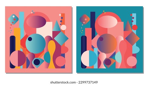 Abstract gradient geometric shapes, memphis geometric elements. Trendy minimalist brutalism forms, modern graphic design vector for wall decor, posters, banners, flyers, background templates