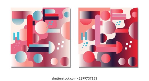 Abstract gradient geometric shapes, memphis geometric elements. Trendy minimalist brutalism forms, modern graphic design vector for wall decor, posters, banners, flyers, background templates
