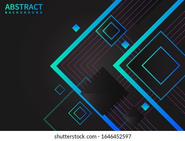 Abstract gradient geometric squares and lines on black background technology style. Vector illustration
