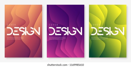 Abstract gradient geometric wavy cover designs, brochure templates, posters. Vector illustration. Global swatches.