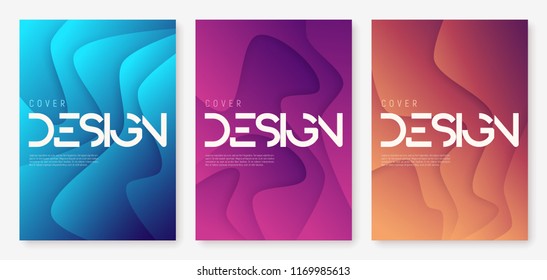 Abstract gradient geometric wavy cover designs, brochure templates, posters. Vector illustration. Global swatches.