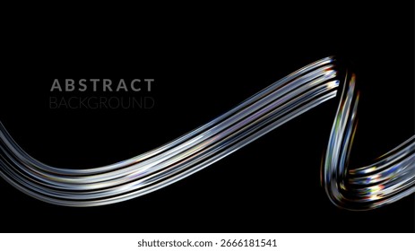 Abstract gradient glass shape dark background. Color dispersion iridescent futuristic design.