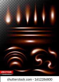Abstract gradient glow light effect orange fire bursts with sparkles on dark background. Transparent layered vector set.