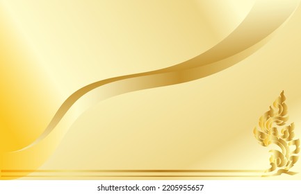 Abstract gradient gold background with wavy lines and luxurious golden Thai pattern.