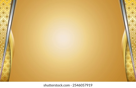 Fondo amarillo dorado degradado Abstractas con marco de borde de patrón tailandés étnico abstracto. Diseñado para telón de fondo, texto o producto o redes sociales.