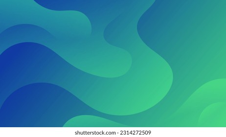 Abstrakter, grüner, blauer Hintergrund. Modernes Hintergrunddesign. Dynamische Wellen. Zusammensetzung der flüssigen Formen.  Geeignet für Website, Banner, Broschüren, Poster