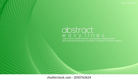 Abstract gradient green futuristic background with wavy lines for business and technology presentation. Vector
