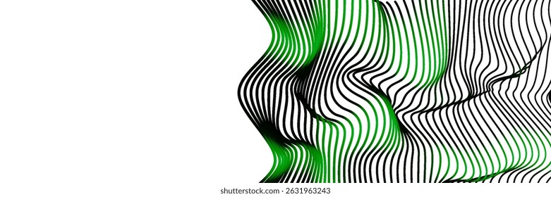 Líneas verdes degradadas Abstractas que forman patrones de ondas artísticas orgánicas. Ilustración vectorial