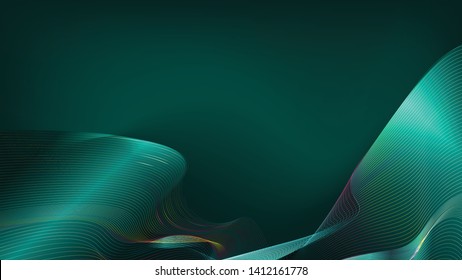 Abstract gradient green wave mesh on dark green background with copy space for text. EPS10, vector and illustration.