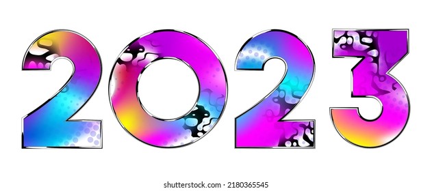 Abstract gradient halftone 2023 number design. 2023 Happy New Year greeting card. Christmas celebration. Typography minimal trendy poster, banner or logo text design.