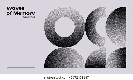 Abstract gradient halftone circles with noise texture for vintage style graphic design or retro aesthetic art.